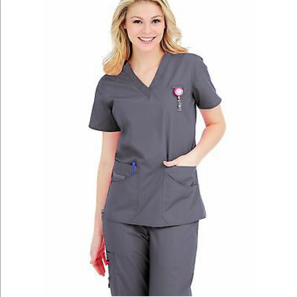 Women’s XS petite grey scrubs (top and bottoms)